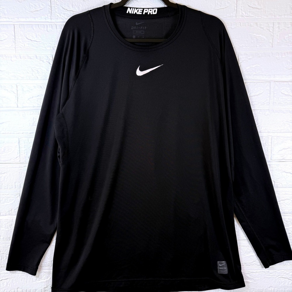 Nike Pro Shirt Mens XL Black Dri-Fit Long Sleeve Compression Base Layer Training